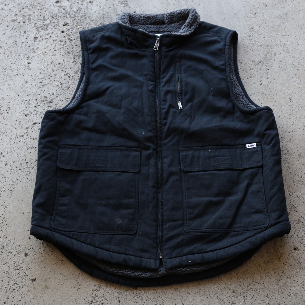 Lee Workwear Sherpa Lined Canvas Vest Mens Size XL Black Full Zip Insulated